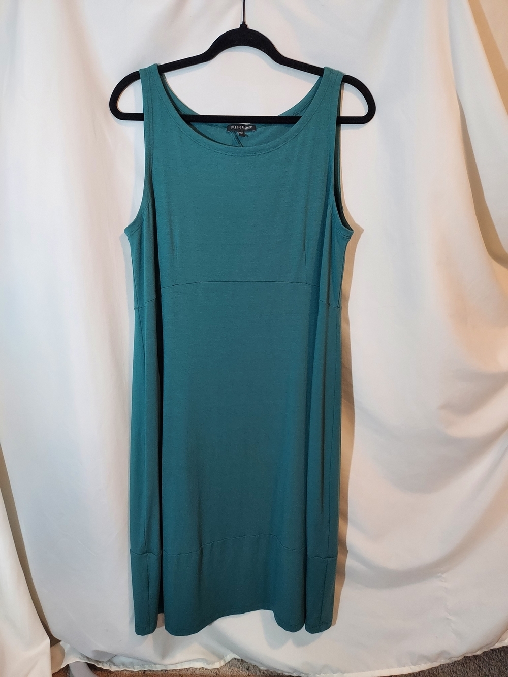 Eileen Fisher Teal Sleeveless Jersey Shift Midi Travel Dress Large